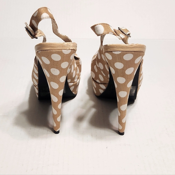 Bebe Kenley Polka Dot Platform Slingback Stiletto Heel Pump Beige/White 7.5 M - Picture 5 of 10